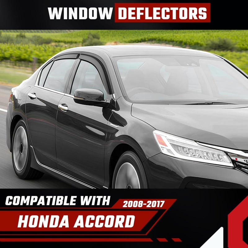 ISINLASSO Tape-On Rain Guards Compatible with Honda Accord 2008-2017 Black Extra Durable Shatterproof Side Window Deflectors, Vent Window Visors, Wind Deflectors - 4 PCS - Image 2